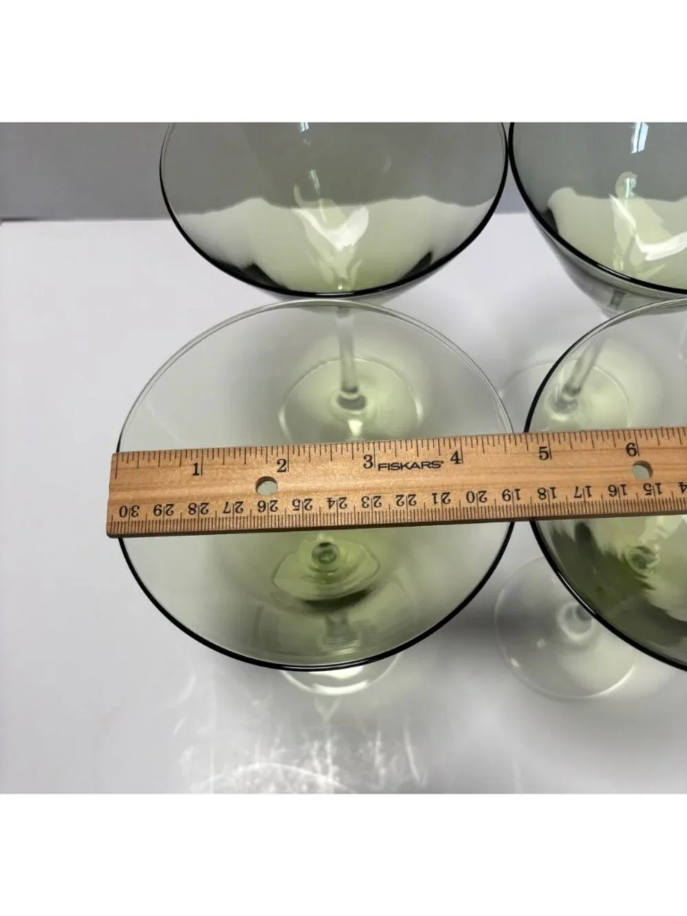 Olive Green Hand Blown Martini Glasses Elegant Design VTG 90s Barware Set Of 4